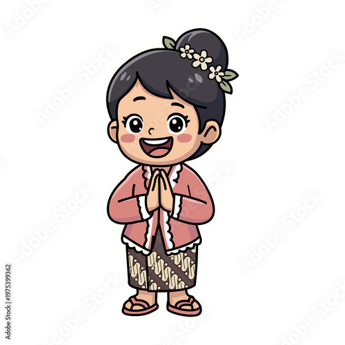 Cute Indonesian Girl in Pink Kebaya Traditional Respect Pose Sticker
