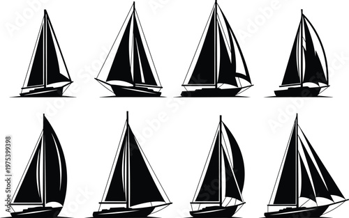 Black and white sailboat collection a nautical illustration of various sailing vessels