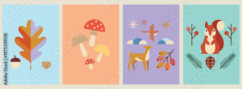 Forest mushroom illustration, autumn fungus pattern, woodland nature graphics, cute toadstool vector, seasonal fall background, organic botanical art, fairy tale garden design

