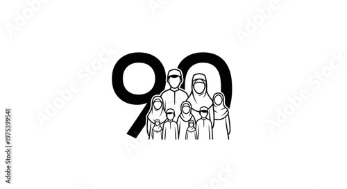 Family portrait with the number ninety, representing a significant milestone or anniversary.