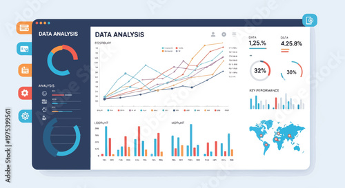Business Dashboard UI Vector Abstract Infographic Data Charts Blue