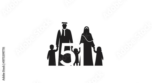 Family Silhouette with Number 51, Representing Family Size and Unity.