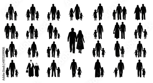 Family silhouettes walking together, representing togetherness and unity.