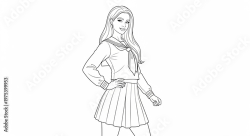 Fashion Sketch of a Young Woman in a Stylish Outfit.