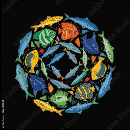 Colorful Fish Circular Patt...