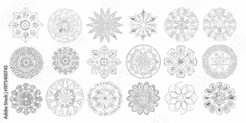 Collection of intricate grayscale floral and geometric mandala designs