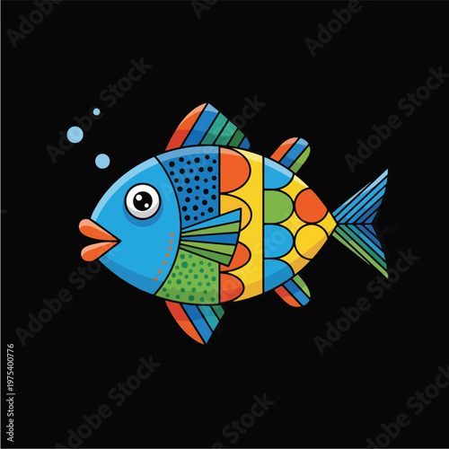 Colorful Pixel Art Fish Iso...