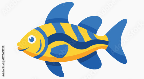 Cute Blue And Yellow Tropical Fish Vector Flat Design Isolated Object