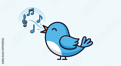 Cute Blue Bird Singing Music Notes Pixel Art Minimal Vector Illustration
