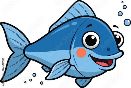Cute Blue Fish Vector Illus...