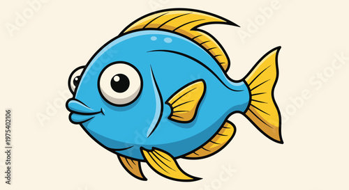 Cute Pixel Art Blue Fish With Yellow Fins Isolated On Beige Background