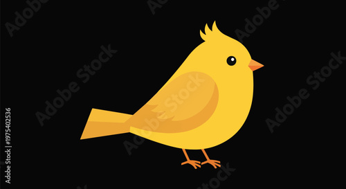 Cute Yellow Bird Flat Design Minimal Illustration On Black Background