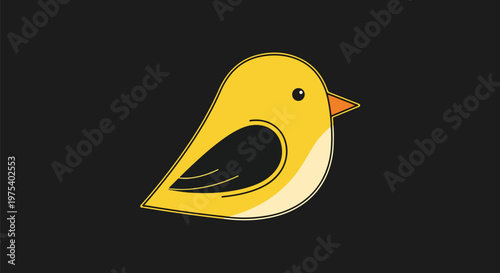 Cute Yellow Bird Flat Design Minimal Illustration On Dark Background