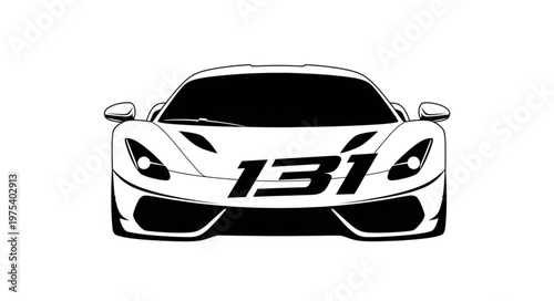 Front View of a White Sports Car with 131 Graphic.