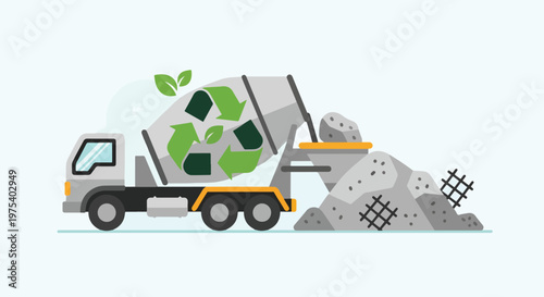 Eco Friendly Concrete Mixer Truck Pouring Cement Illustration Vector