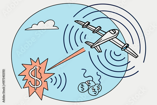 Isometric interceptor drone formation attacking delta wing target aircraft with explosion, unmanned air defense and security response concept.
