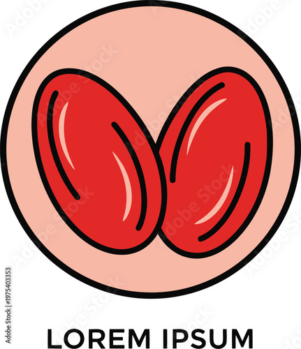 Two stylized red blood cells depicted in a circular frame, representing science and medicine on transparent background