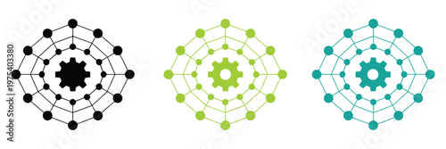 Core technological concept of an interconnected system with a central gear, representing network configuration