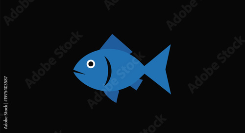 Flat Blue Fish Minimal Illustration On Black Background Vector