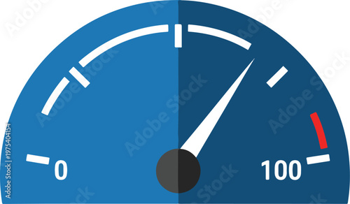 Flat Design Blue Speedometer Icon With White Needle Approaching 100