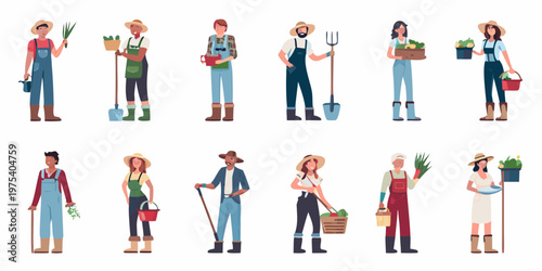 Diverse group of farmers and gardeners tending to their harvest