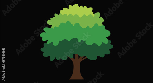 Flat Design Green Tree Vector Illustration Isolated On Black Background