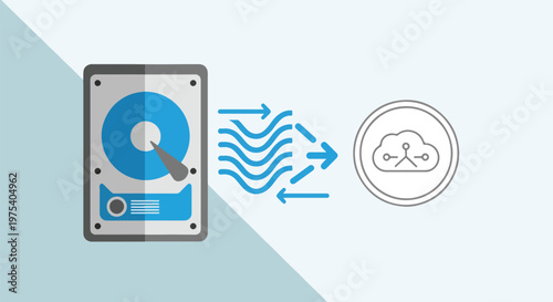 Flat Design Icon Set Hard Drive Data Transfer To Cloud Backup Network