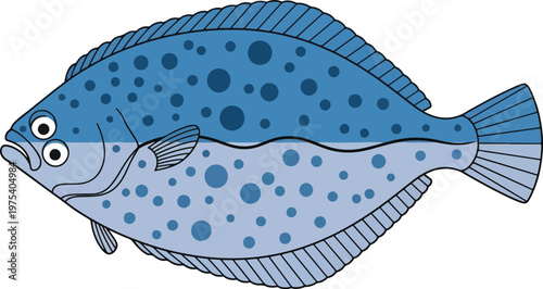 Flat Design Illustration Of A Blue Spotted Flounder Fish On White