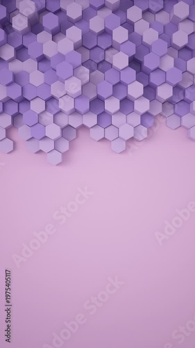 Vertical video animation of purple color hexagons - abstract background - wallpaper - seamless loop.