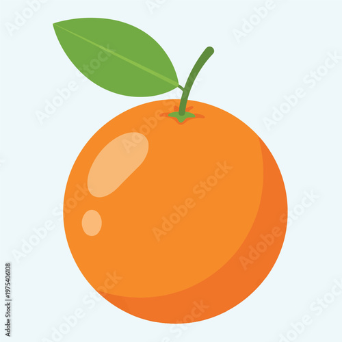 Flat Design Minimal Illustration Isolated Object Orange Fruit With Leaf