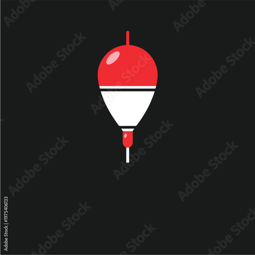 Flat Design Minimal Illustration Red Fishing Bobber On Black Background