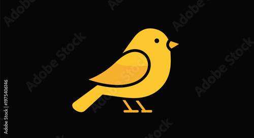 Flat Design Minimal Illustration Yellow Bird Icon Over Black Background