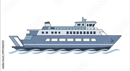 Flat Design Pixel Art Passenger Ferry Boat Sailing On Ocean Waves