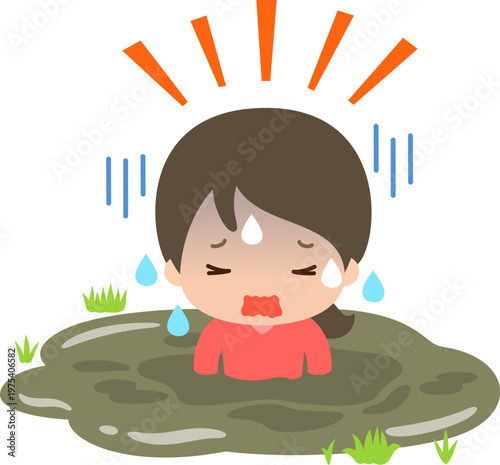 底なし沼にはまっている若い女性