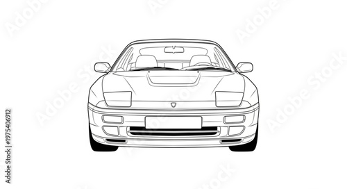 Front View Sketch of a Classic Sports Car.
