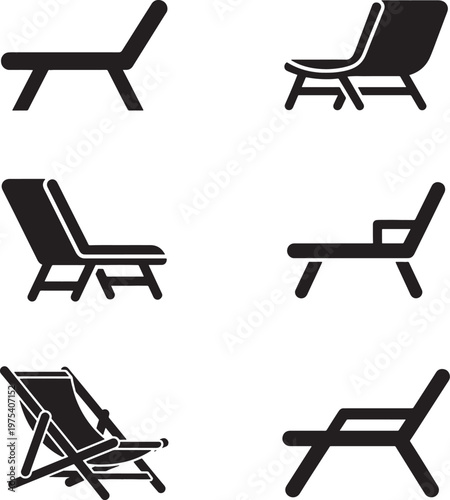 Silhouette of various chair shapes and outlines in black