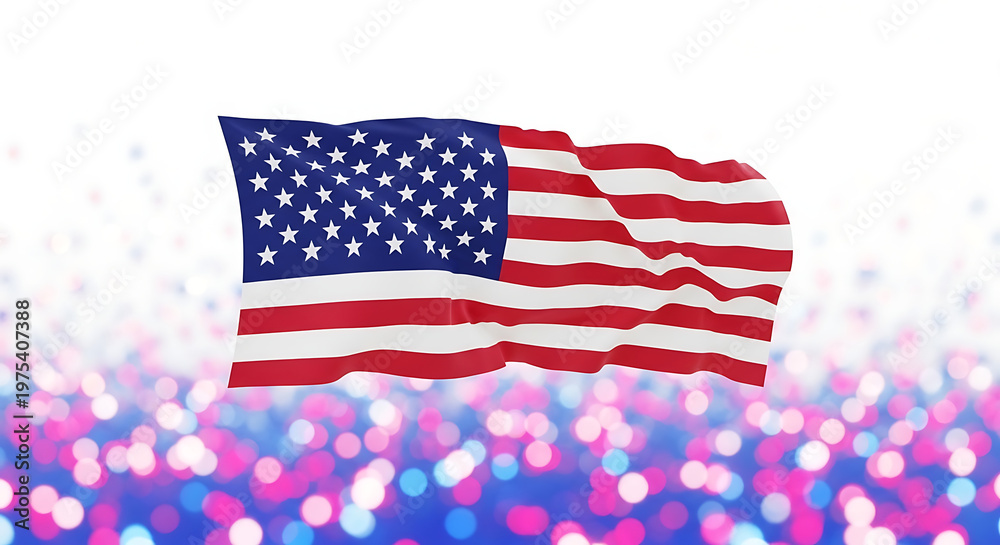 Fototapeta premium American flag waving with patriotic bokeh light background for national celebrations