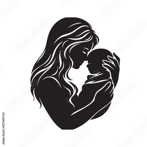 Mother and Baby Silhouette – Loving Mom Holding Newborn Vector Art