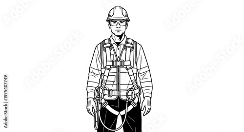 Full Body Safety Harness and Hard Hat Illustration.