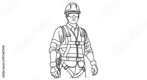 Full Body Safety Harness for Construction Worker Illustration.