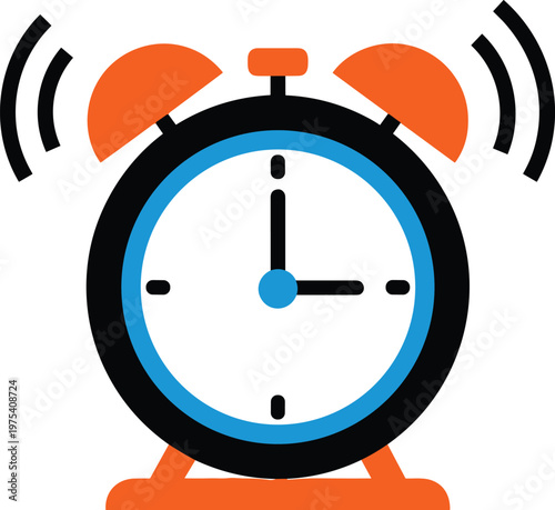 Alarm clock ringing icon with colorful blue and orange design morning wake up concept for scheduling.