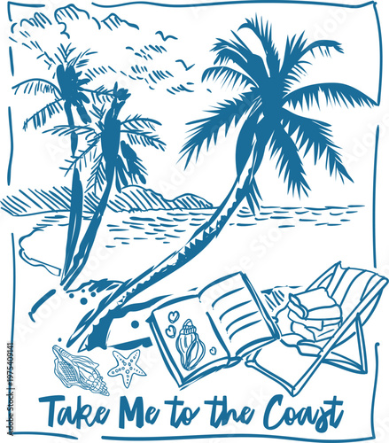 Take Me to the Coast Hand-drawn illustration of a tropical coastal scene Shirt