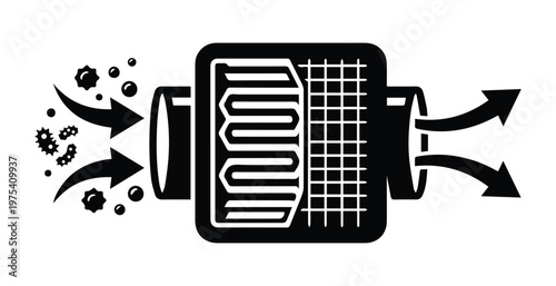 Air Filter System Silhouette Clean Air Flow Symbol Icon vector black design on a white background