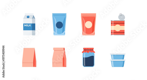 Flat Vector Food Packaging and Grocery Product Mockup Set