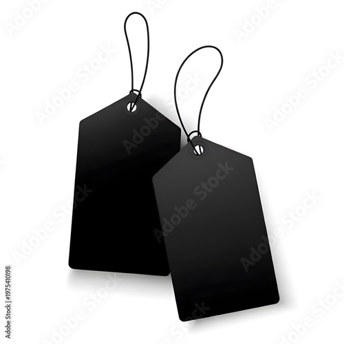 Black Hanging Price Tags Mockup – Blank Retail Label Template with String for Branding and Sale Promotion