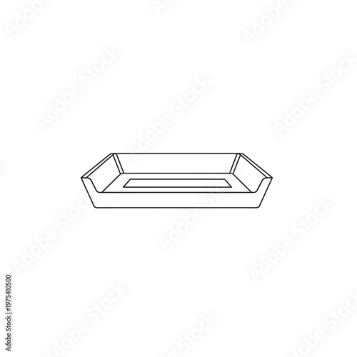 Minimalist line drawing of an empty hexagonal tray with hexagonal, container