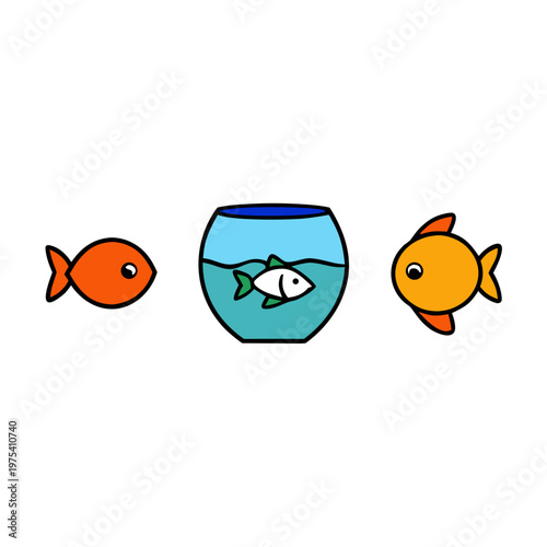 Colorful fish, aquarium illustration, pet store icons, cartoon aquatic animals