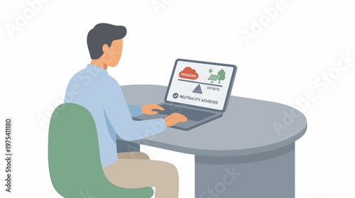 A man working on a laptop computer at his desk. EPS Editable. Vector Illustrations.