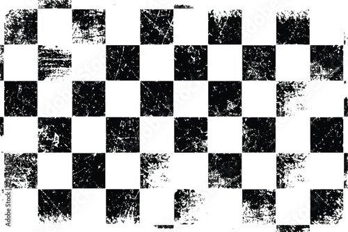 Obraz na plátně Distressed checkered pattern background, black and white grunge checkerboard texture, vintage racing flag aesthetic