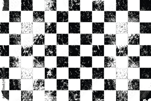 Slika na platnu Distressed checkered pattern background, black and white grunge checkerboard texture, vintage racing flag aesthetic